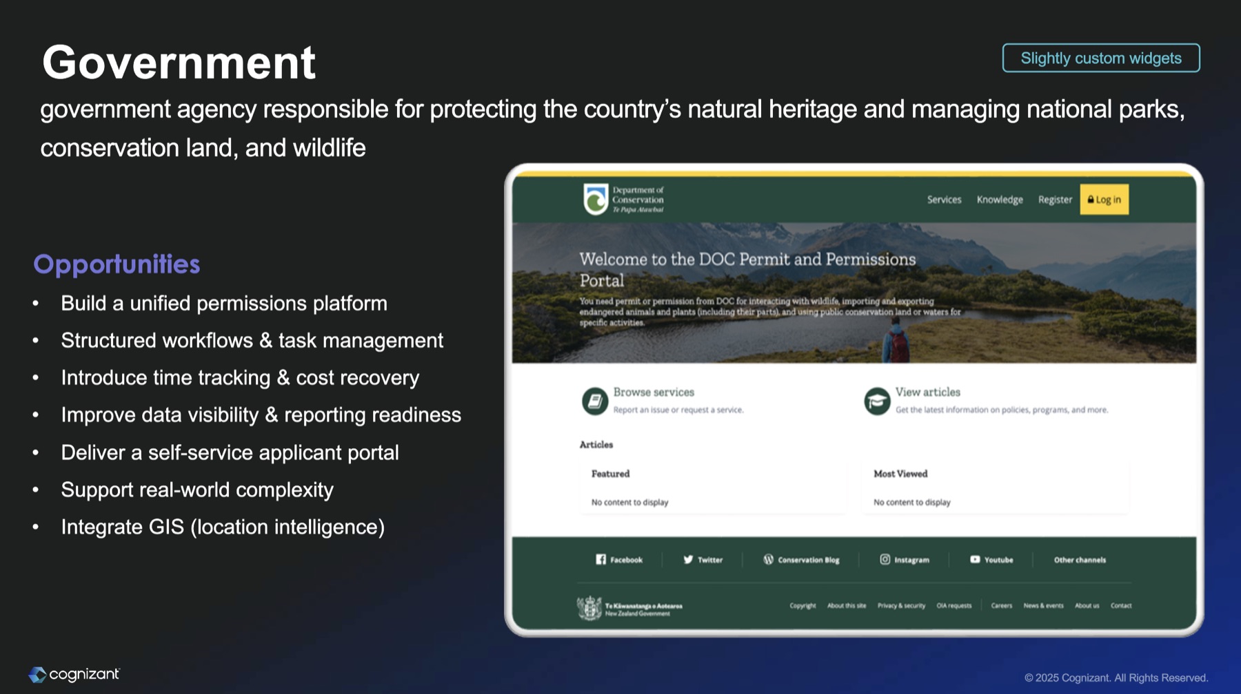Department of Conservation permit and permissions portal with services, knowledge articles and New Zealand Government branding